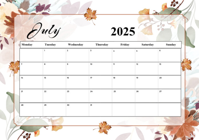 White List-based July Calendar A4 Template | PosterMyWall