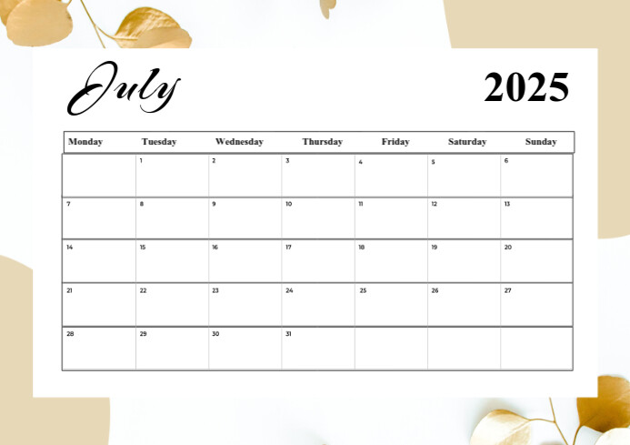 White List-based July Calendar  A4 template