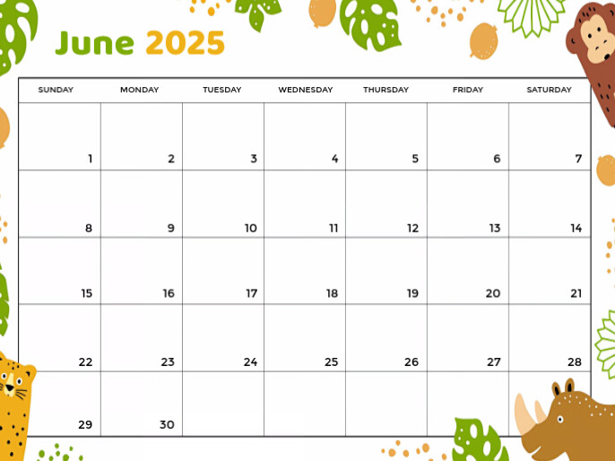 White List-based June 2025 Calendar  Presentation Apresentação template
