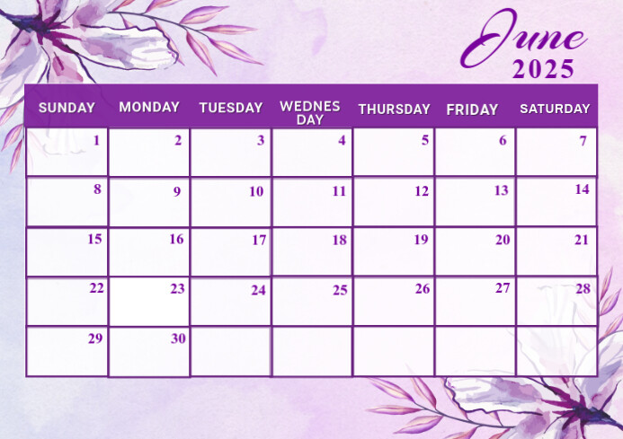 White List-based June Calendar  A4 template