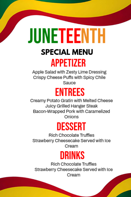 Juneteenth Special Menu Posters Template | PosterMyWall