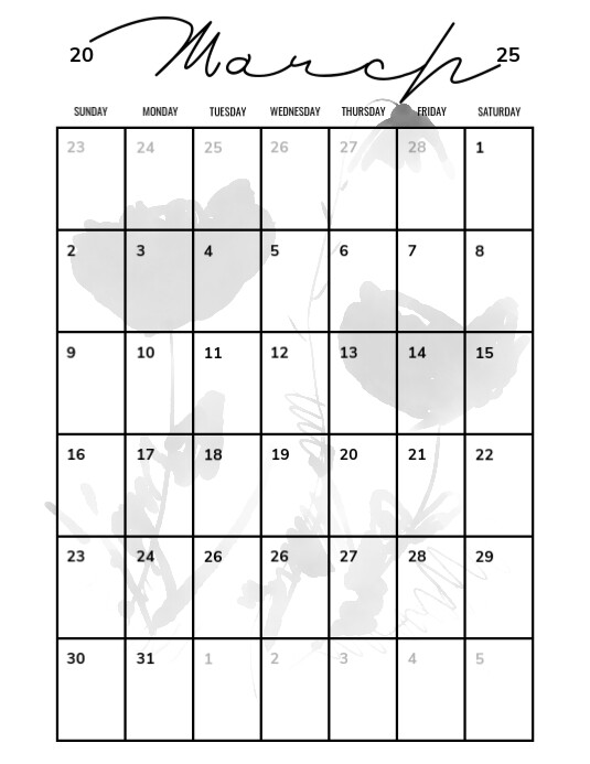 White List-based March 2025 Calendar Spring Flyer Minimal template