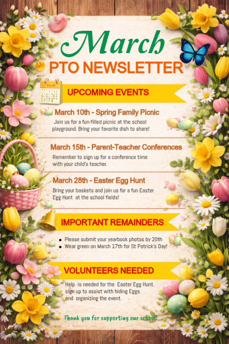 White List-based March Pto Newsletter Poster Template | PosterMyWall