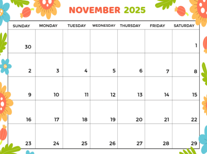 White List-based November Calendar 2025 Presentazione template