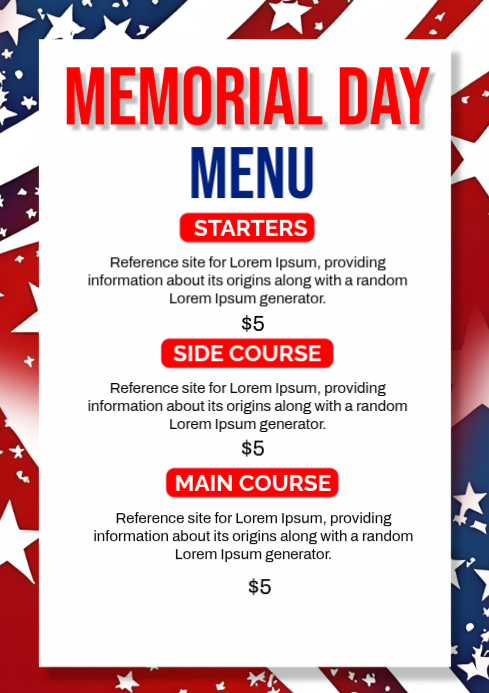 Szablon Biay Memorial Day Menu A4 | PosterMyWall