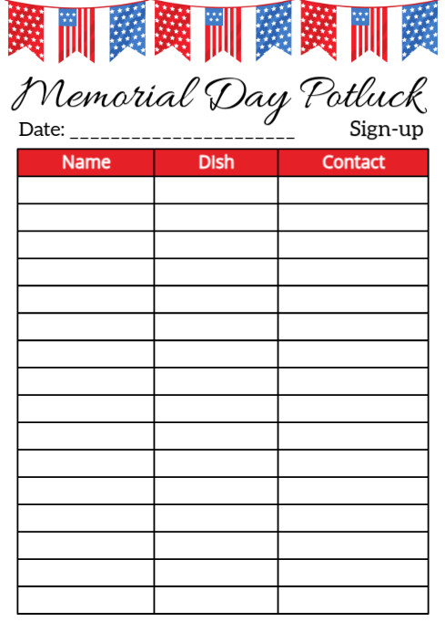 Copy of White List-based Memorial Day Potluck Sign Up Sheet A4