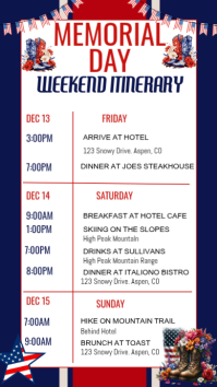 White List-based Memorial Day Weekend Itinerary Schedule Instagram Story template