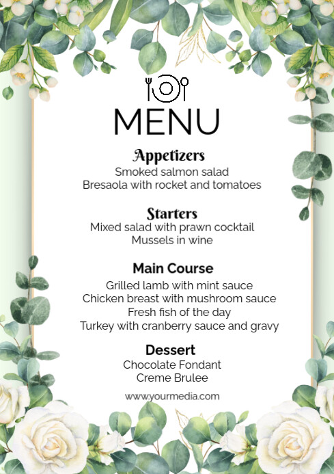White List-based Menu Restaurant A2 Templat | PosterMyWall