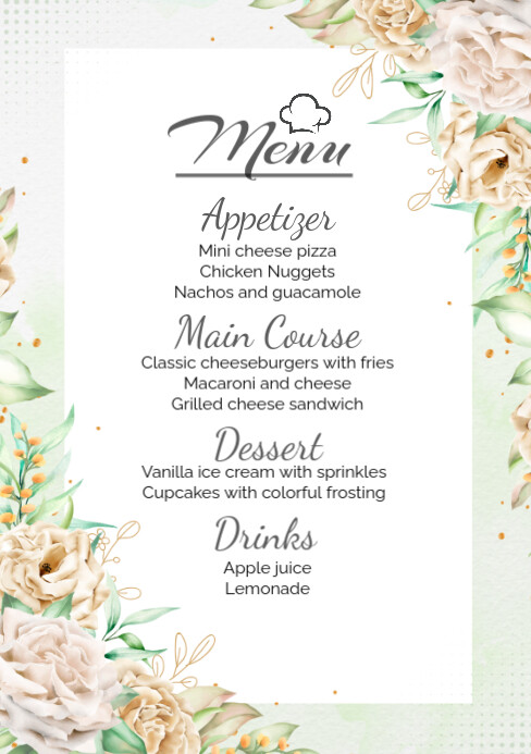 White List-based Menu Restaurant A5 template