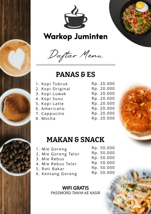 White List-based Menu Warung Kopi A4 template