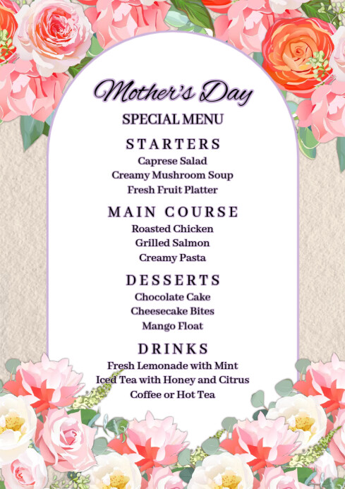 White List-based Mother's Day Menu Template A4