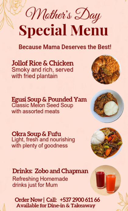 White List-based Mother's Day Special Menu Elegant Floral Edition Us Legal template