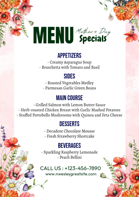 White List-based Mothers Day Menu A4 template