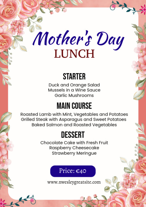 White List-based Mothers Day Menu A4 template