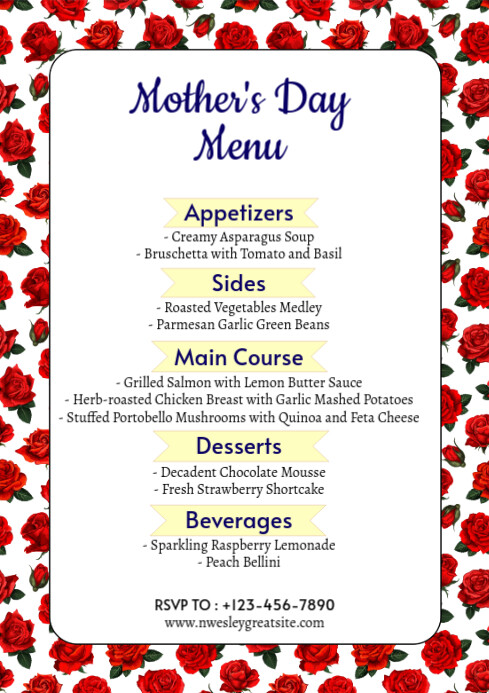 White List-based Mothers Day Menu A4 template