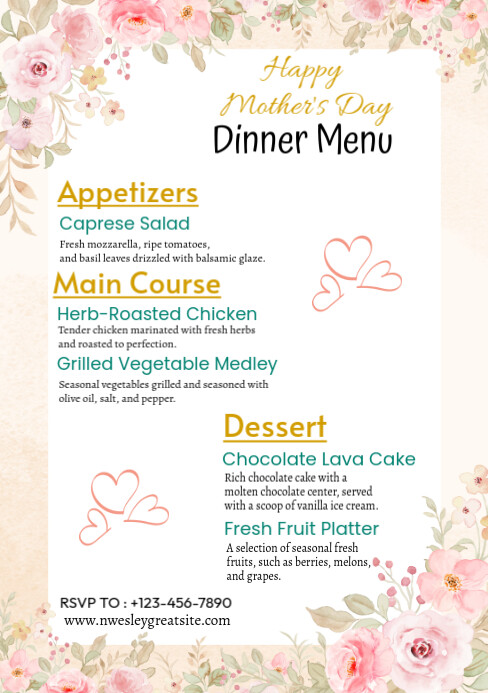White List-based Mothers Day Menu A5 template