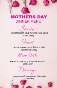 White List-based Mothers Day Menu Template Design Tabloid