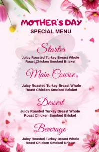 White List-based Mothers Day Menu Template Design Tabloid Tabloïd