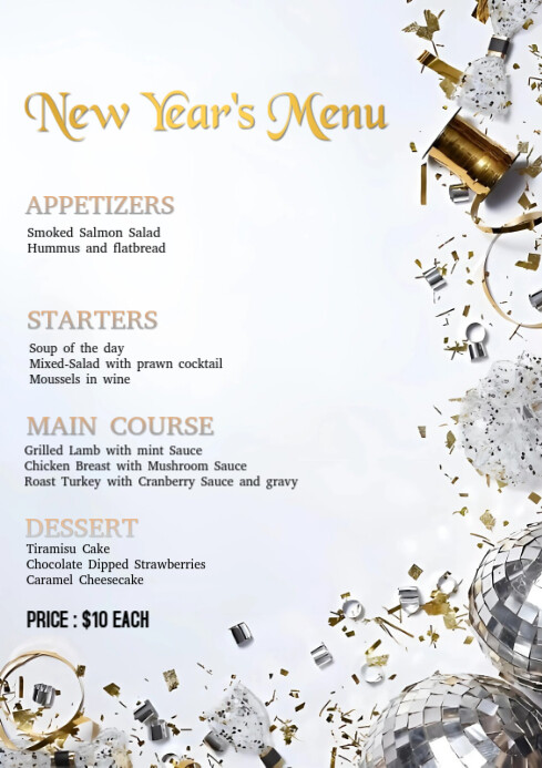 White List-based New Year Menu Template A4