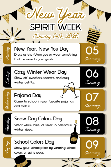 White List-based New Year Spirit Week Poster Template | PosterMyWall