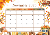 White November 2026 Calendar A4 Template