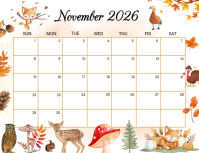 Hvid November 2026 Calendar ใบปลิว Template