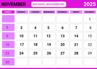 White List-based November Calendar 2025 Postcard template