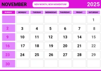 White List-based November Calendar 2025 Postcard template