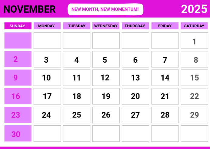 White List-based November Calendar 2025 Postcard template
