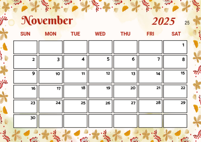 White List-based November Calendar A4 Template | PosterMyWall