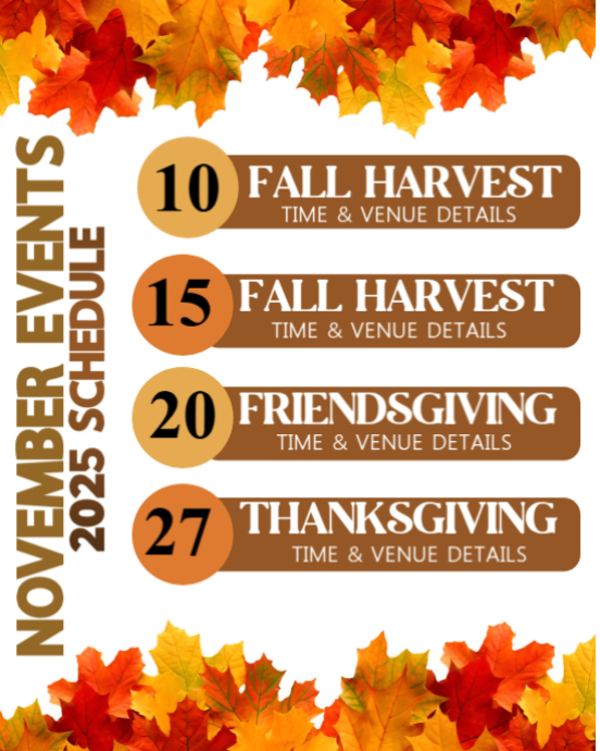 November Event Schedule Template | PosterMyWall