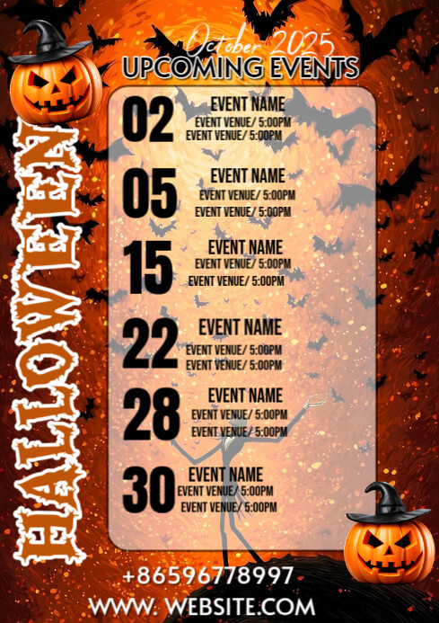 White List-based October Upcoming Events A4 Template | PosterMyWall