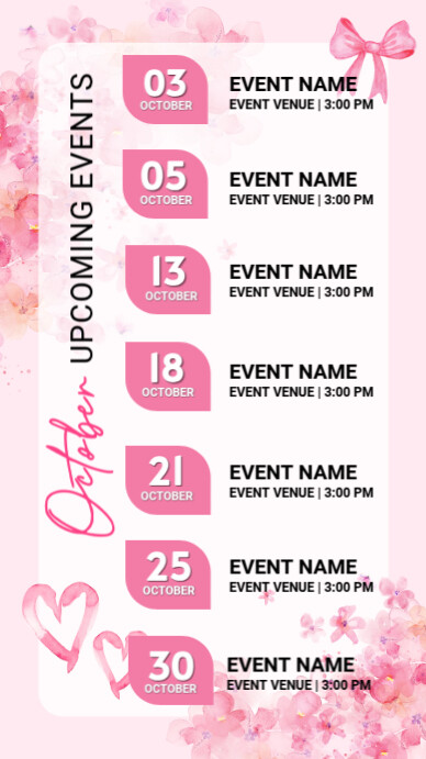 White List-based October Upcoming Events Calendar  Instagram Story template