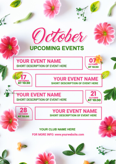 White List-based October Upcoming Events Calendar  A6 template