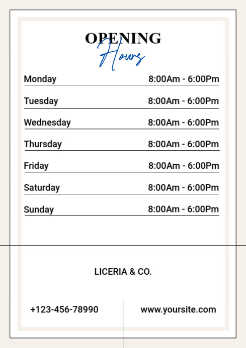 White List-based Opening Hours  A4 template