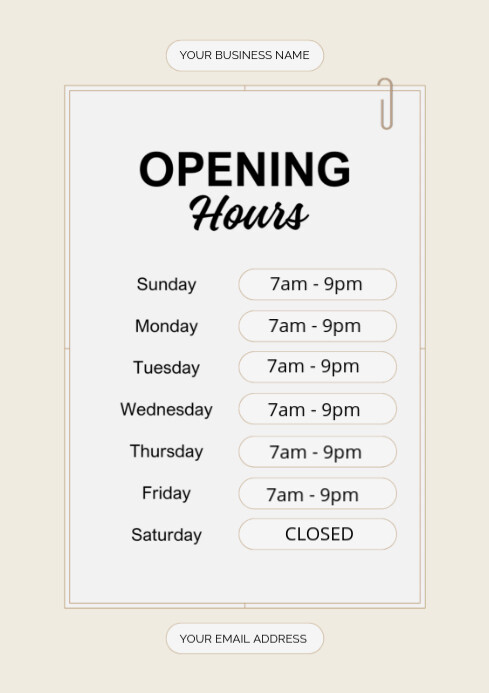 White List-based Opening Hours Timetable Flyers  A4 template