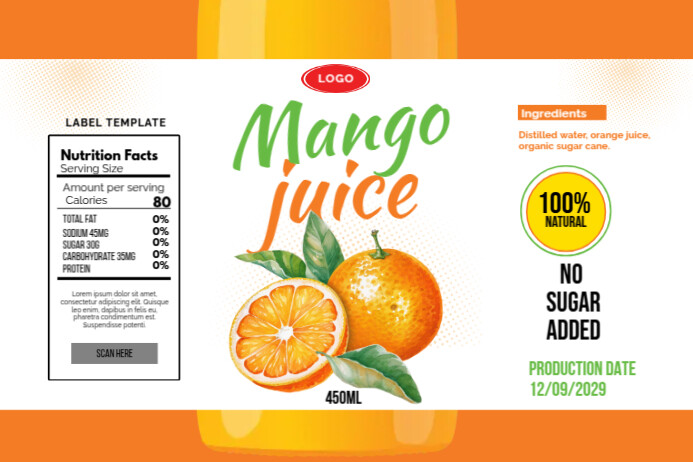White List-based Orange Juice Label Label 标签 template