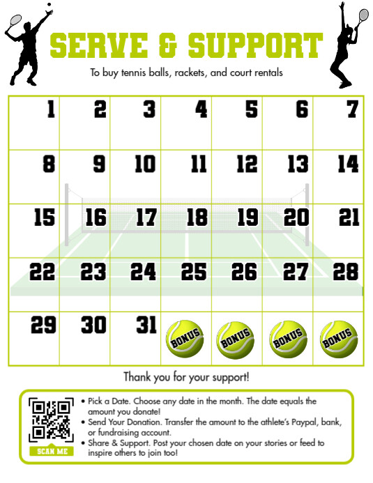 White List-based Pick A Date Tennis Flyer (us Letter) Pamflet (VSA Brief) template