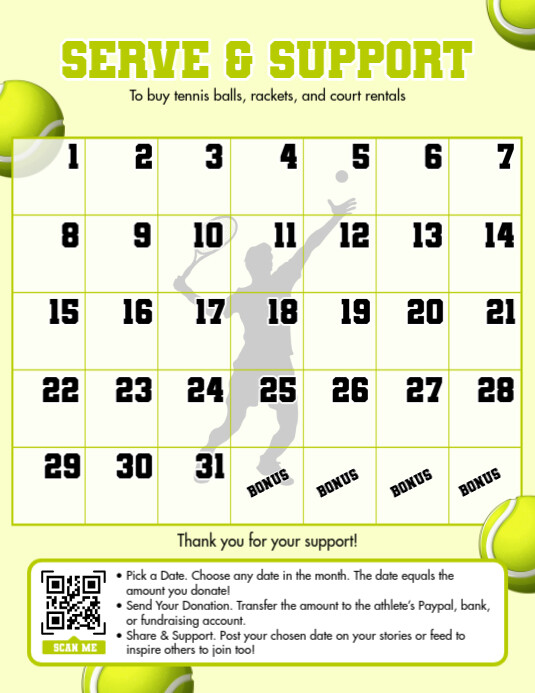 White List-based Pick A Date Tennis Flyer (us Letter) Pamflet (VSA Brief) template