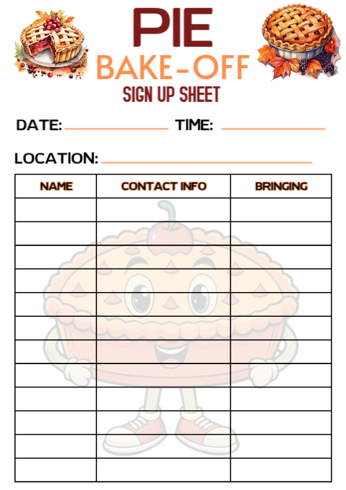 White List-based Pie Bake-off Signup Sheet A4 template