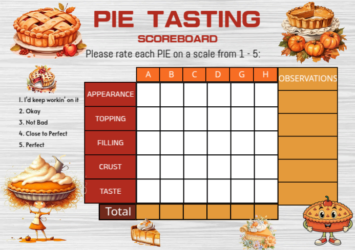 White List-based Pie Taste Testing Scoreboard A4 template