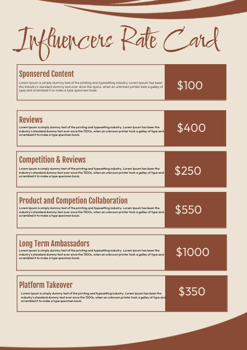 Rate Card Examples Facebook White List-based Rate Card A4 Template | PosterMyWall