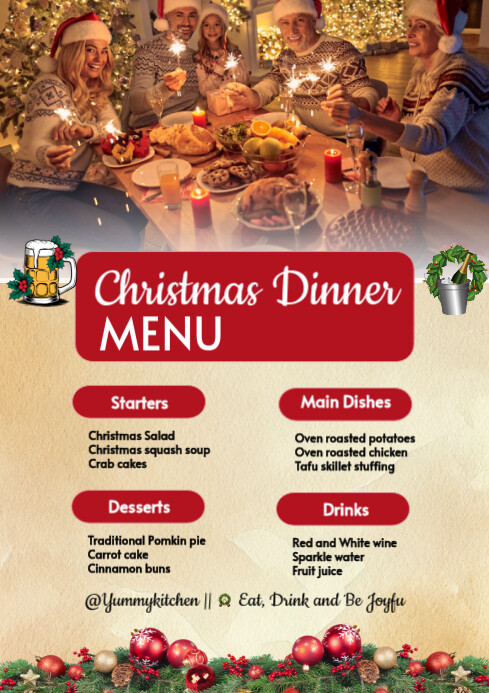 White List-based Red And Green Minimalist Illustrative Christmas Dinner Menu Flyer A4 template