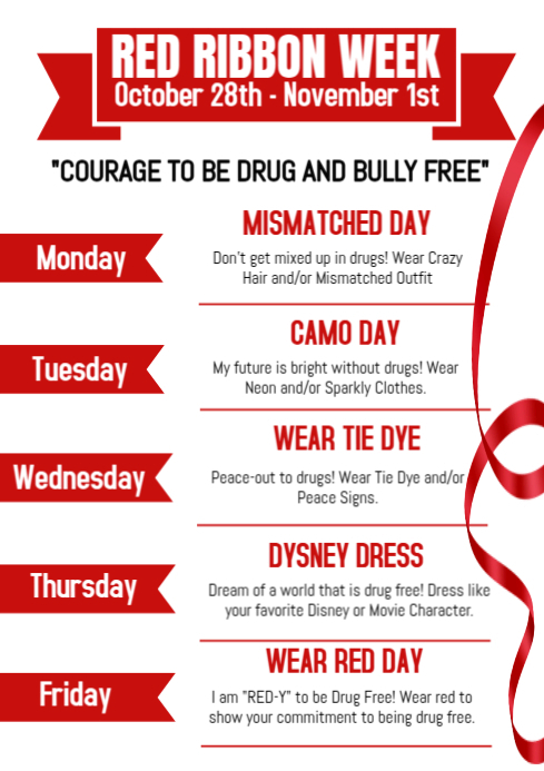 White List-based Red Ribbon Spirit Week Events A4 template
