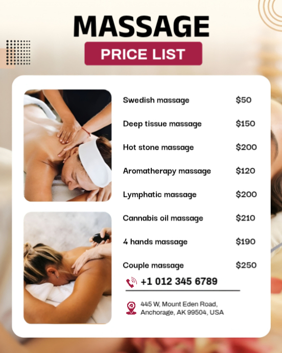 Massage Price List Template - Custom Spa Services Menu For Wellness ...