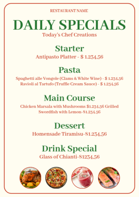 Modèle White List-based Restaurant Food Menu A2 | PosterMyWall