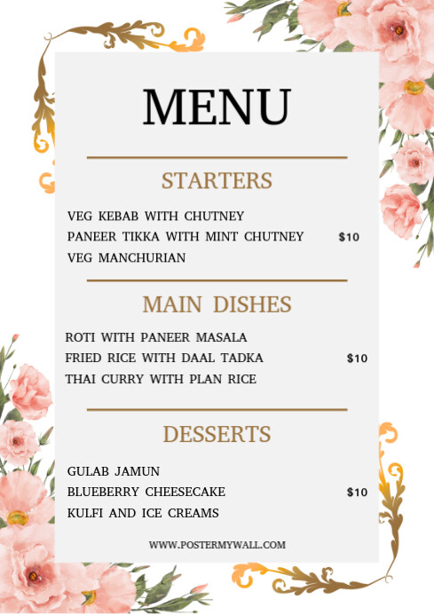 White List-based Restaurant Food Menu A4 template