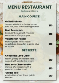 White List-based Restaurant Food Menu Template A4