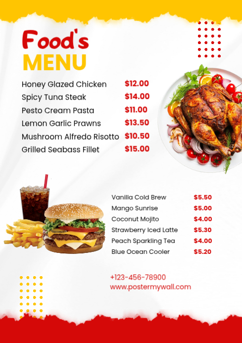 White Restaurant Menu A4 Template | PosterMyWall