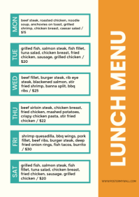 White List-based Restaurant Weekly Food Menu A4 template